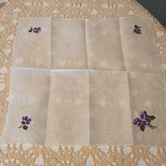 Vintage Floral Embroidered Handkerchief Set - Yellow, Purple, Green Accents - Picture 9 of 16